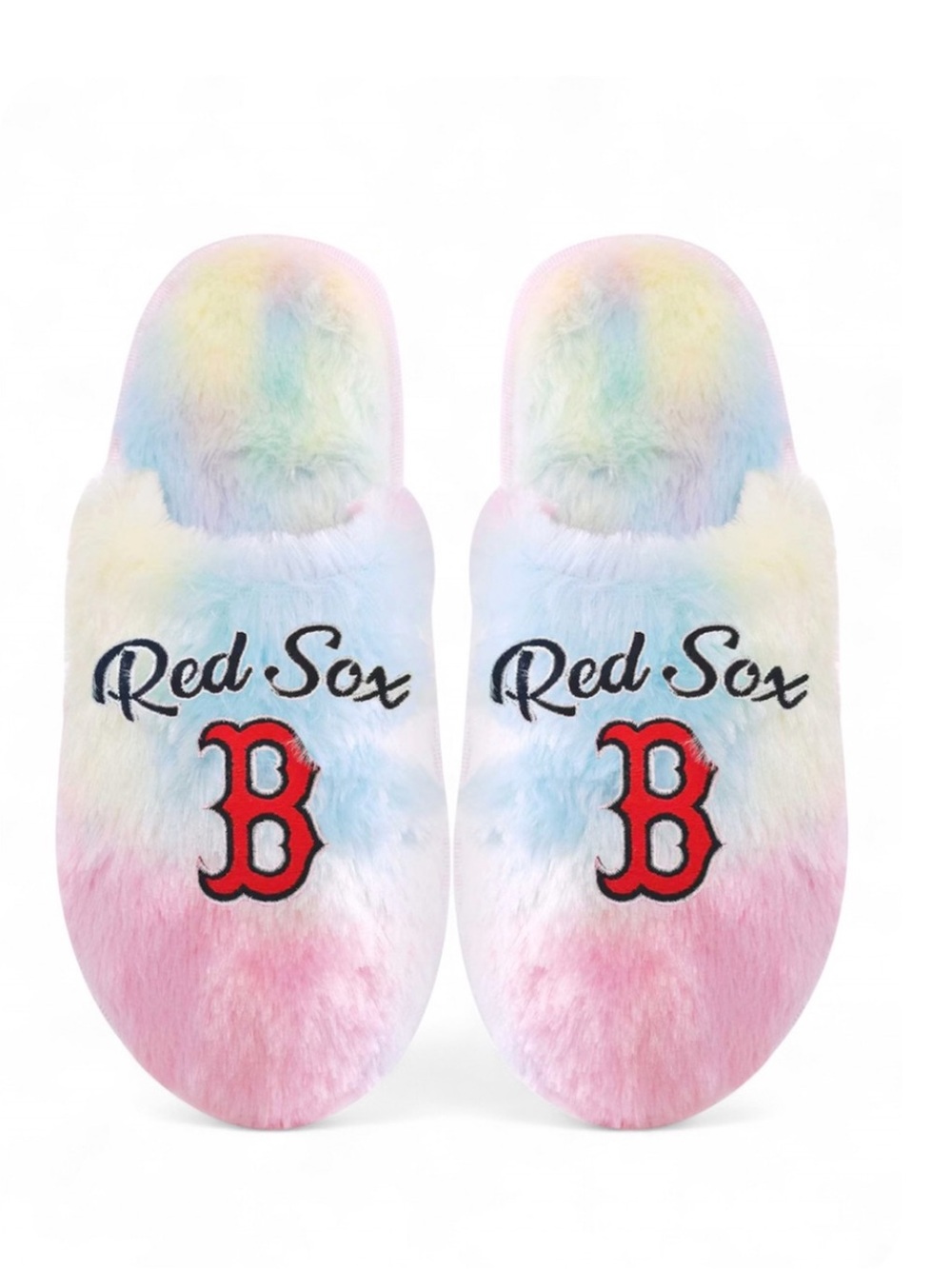Boston Red Sox Embroidered Faux Fur Rainbow Slippers Size Youth XL (7-8) [NWT]